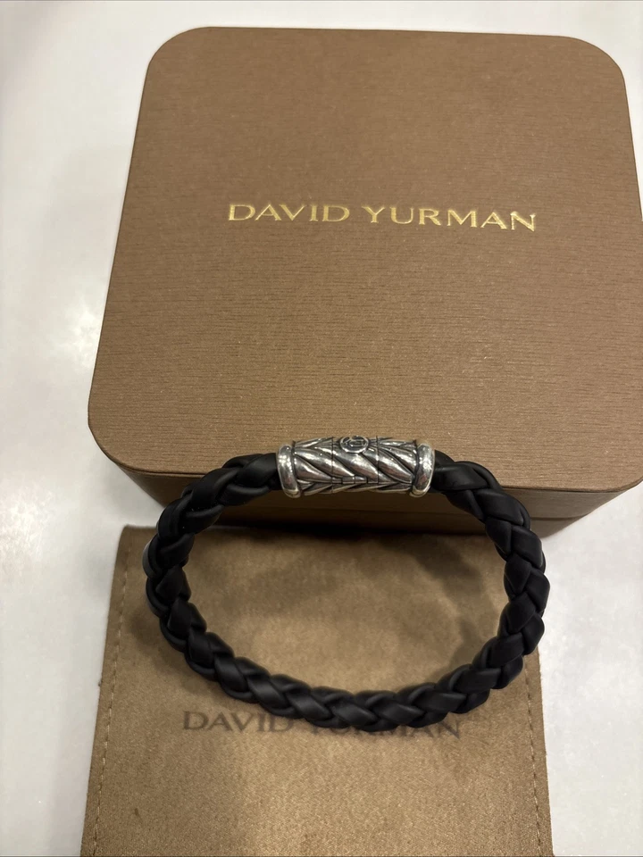 David Yurman Bracelet Sterling Silver Chevron Black Rubber 8mm  by 8.5” NEW - Image 4 of 4