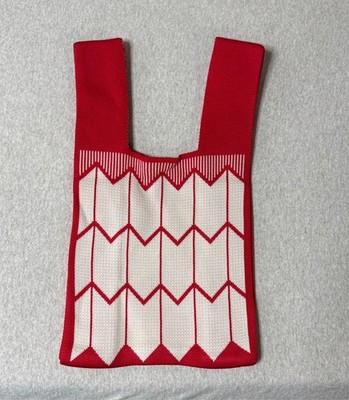 New Tote Bag Heavy Knit, Red/Cream Color Wristlet Gift/Tote Bag Polyester Cute