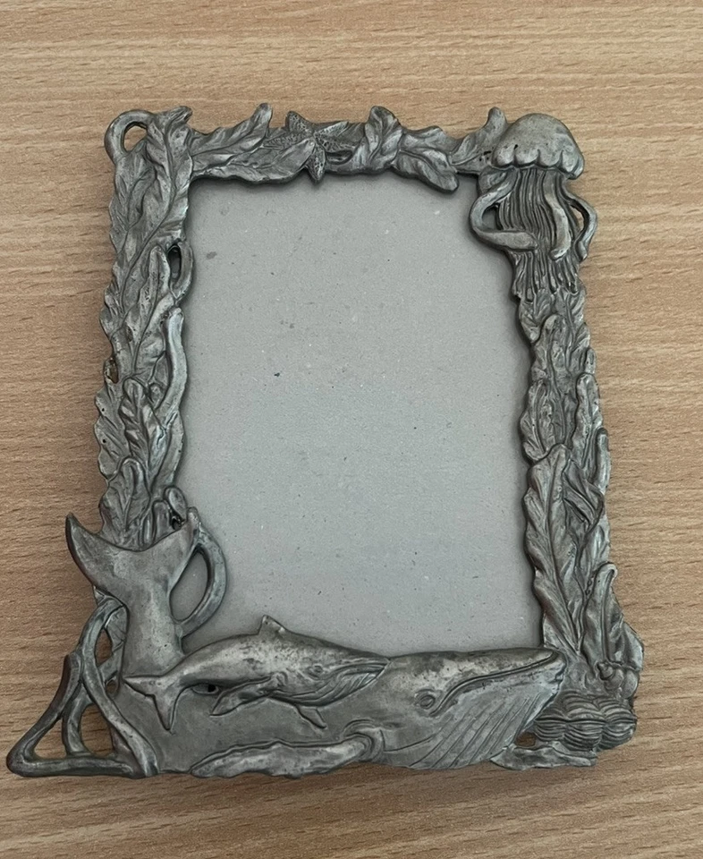 Sun Ocean Sea Creature Pewter Picture Frame 3.5"x5" Whale Octopus Swordfish — 第 2/4 张图片
