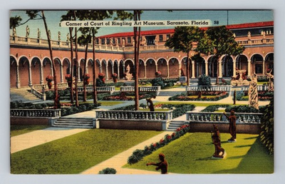 #ad #ad Sarasota FL Florida Corner Of Court Of Ringling Art Museum Vintage Postcard $0.99