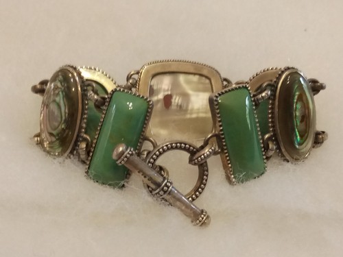 COLDWATER CREEK "Abalone/Green Agate Cabochons" 7.5" L. Sterling Silver Bracelet - Picture 11 of 14