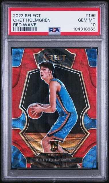 2022 Panini Select #196 Chet Holmgren - Red Wave RC PSA 10