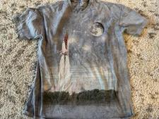 Smithsonian Shirt Mens Large Gray Space Shuttle Moon Graphic Tee Made USA NASA