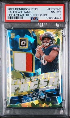 2024 PANINI DONRUSS OPTIC FIRST YEAR FRESH RELIC ICE CALEB WILLIAMS RC /49 PSA 8