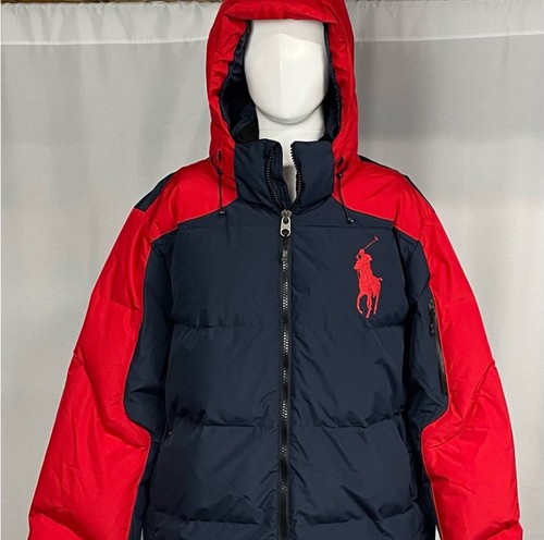 Polo Ralph Lauren Big Pony Hooded Down Puffer Jacket - Navy & Red - NWT - XXL - Picture 2 of 13