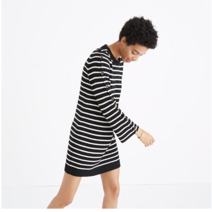 madewell striped knit dress New Button Sleeve Stripe Size XS puzzle book