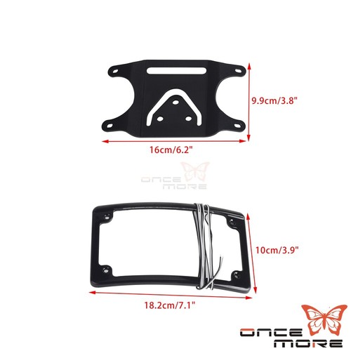 Black Curved Laydown License Plate Bracket LED Frame For Harley 3 Hole Mount - Picture 3 of 8