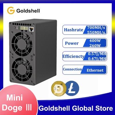 Goldshell Mini Doge 3    Miner LTC Doge Coin Dual Modes 700M or 550M without PSU