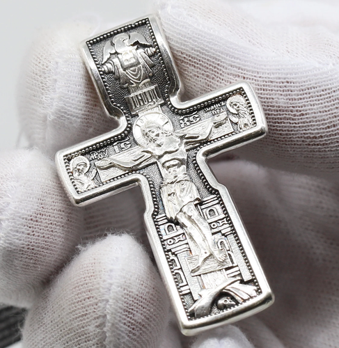 Crucifijo ortodoxo cristiano grande para hombre San Nicolás Wonderworker plata 925 - Imagen 1 de 3