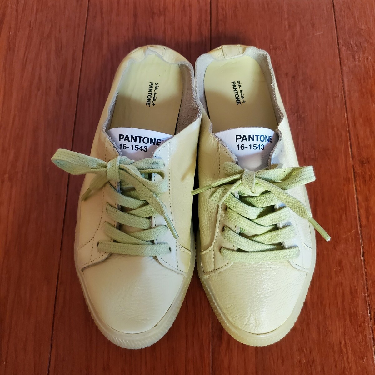 Via Mia Pantone Chartreuse Yellow Leather Slip On Sneakers