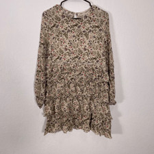 Urban Outfitters Cream with Purple & Red Floral Print Long Sleeve Dress