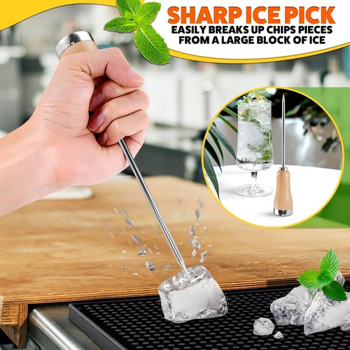 Premium Stainless Steel Ice Pick with Wooden Handle - 8.43-Inch Kitchen Tool - Picture 9 of 11