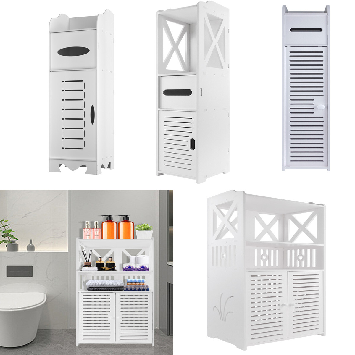 White PVC Bathroom Shelf Cabinet Cupboard Bedroom Storage Unit Free Standing