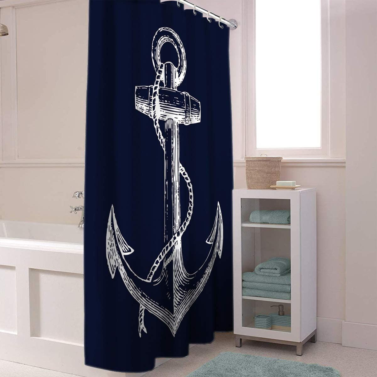 Custom Nautical Navy Blue Anchor Shower Curtain 60x72 Inch 60x72inch
