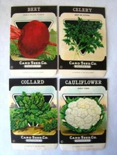 4 Antique Assorted 'CARD SEED CO' Vegetable PACKETS, Country Store, Unused, #4