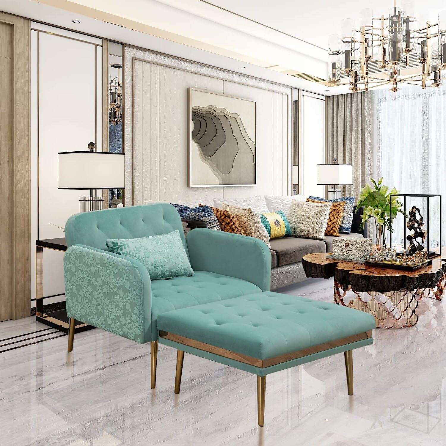 Ottoman Set Teal Accent Chair With Ottoman Velvet Accent Chair Ottoman Set  Recliner Chairs For Bedroom, image size:1500x1500