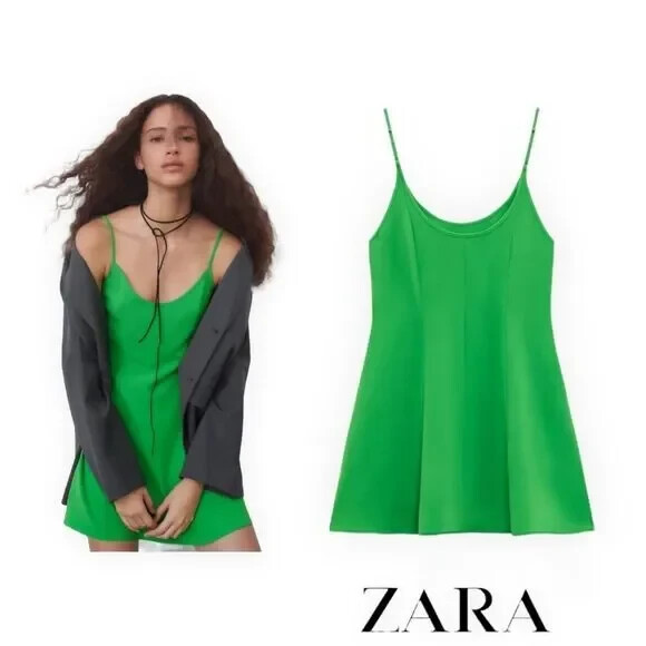 New Zara Apple Green Sleeveless Strappy Summer Flowy Mini