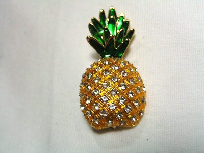 Brosche NAPIER goldfarben, Kristalle, Emaille ANANAS