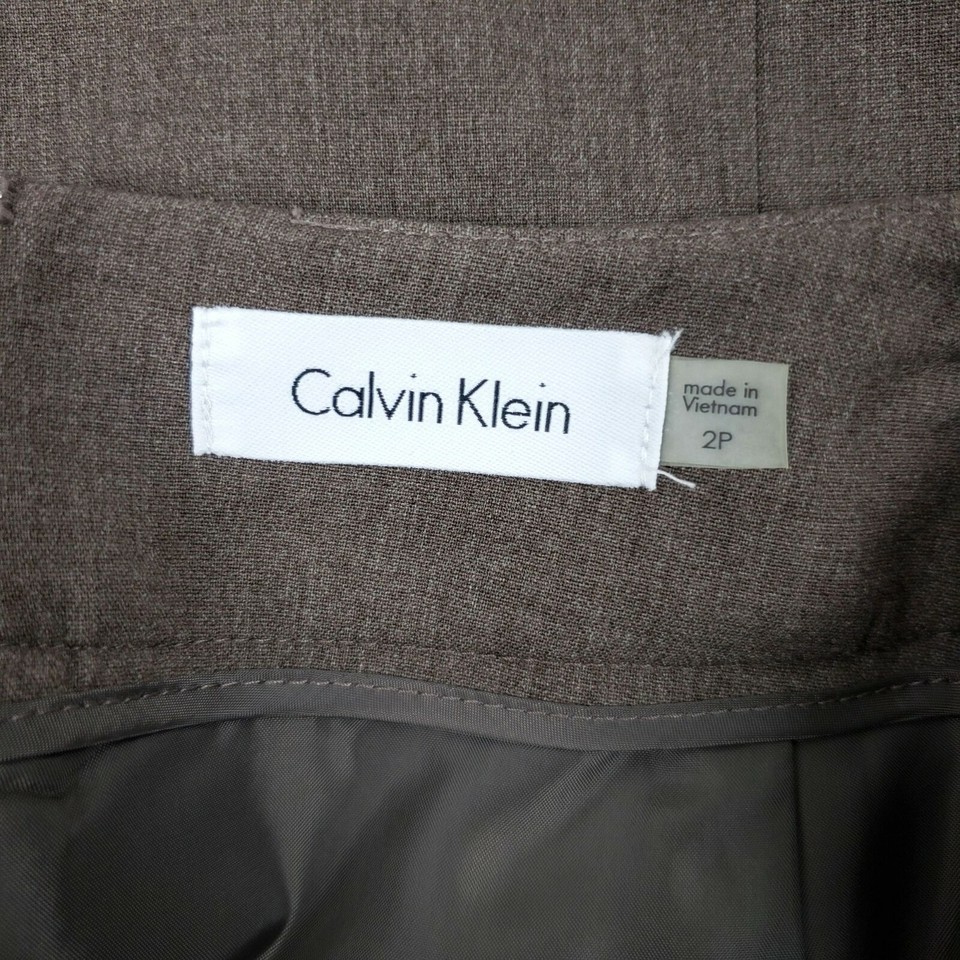 Calvin Klein Luxe Stretch Pencil Lined Brown Taupe Skirt Women Size 2P
