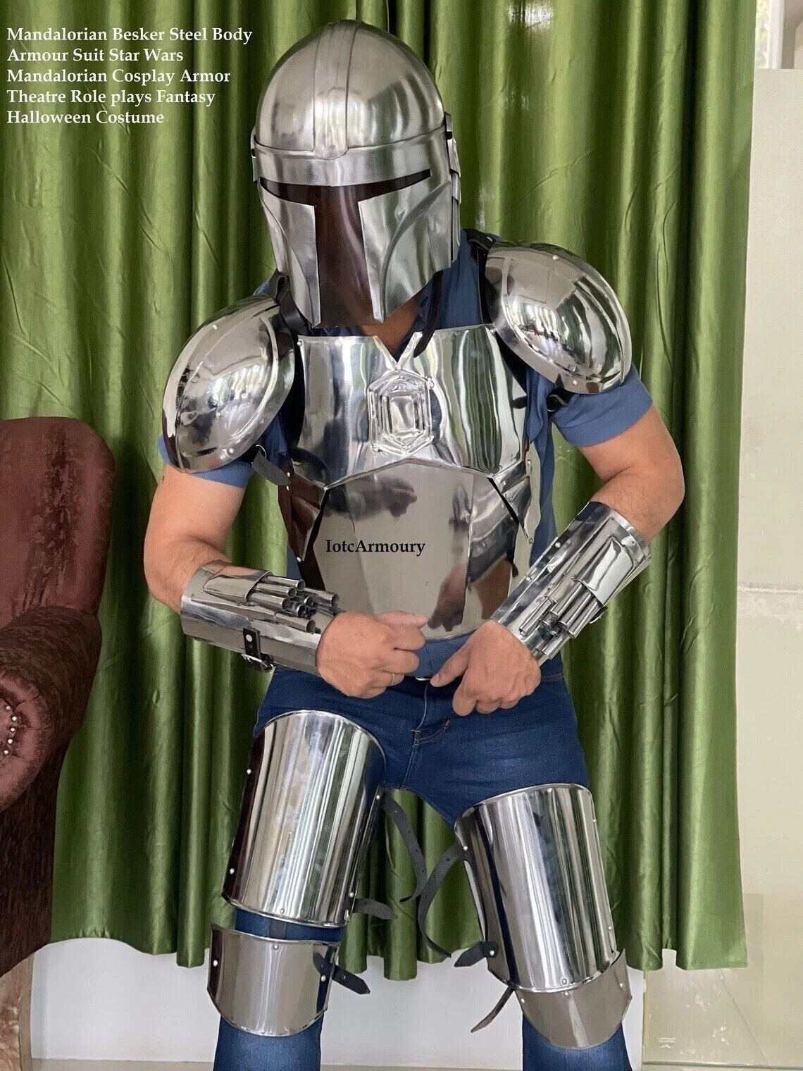 Traje de armadura de cuerpo completo mandaloriano de acero serie Star Wars traje de cosplay mandaloriano