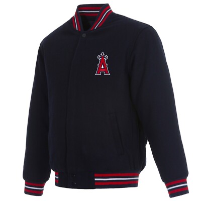 MLB Los Angeles Angels  JH Design Wool Reversible Jacket  Navy 2 Front Logos