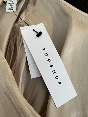 Topshop Women’s Satin Romantic Blouse Gold Open Back Tie Keyhole NWT Sz. 2 - Picture 4 of 6