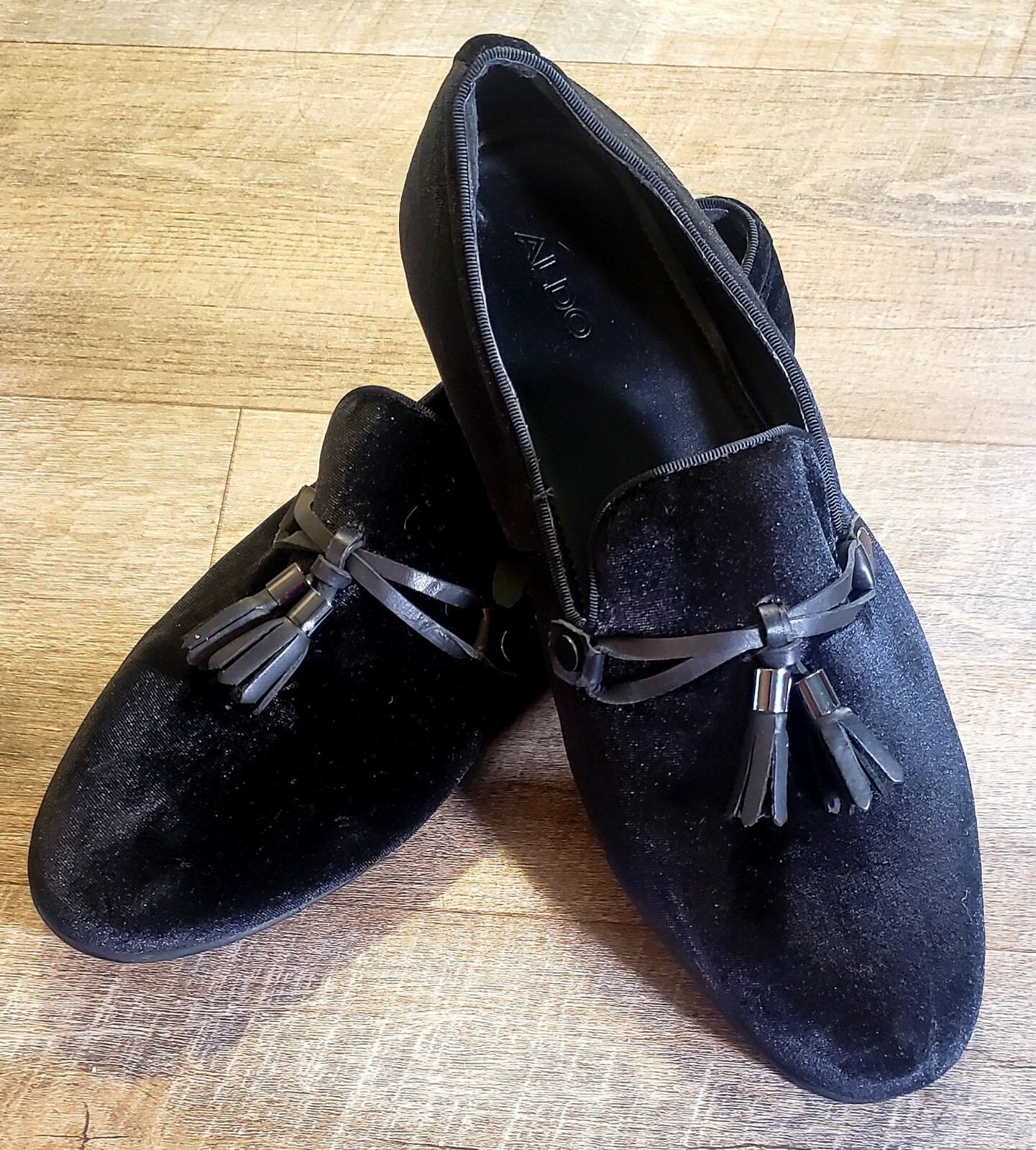 Aldo Black Velvet Loafer With Leather Tassels Mens Si… Gem