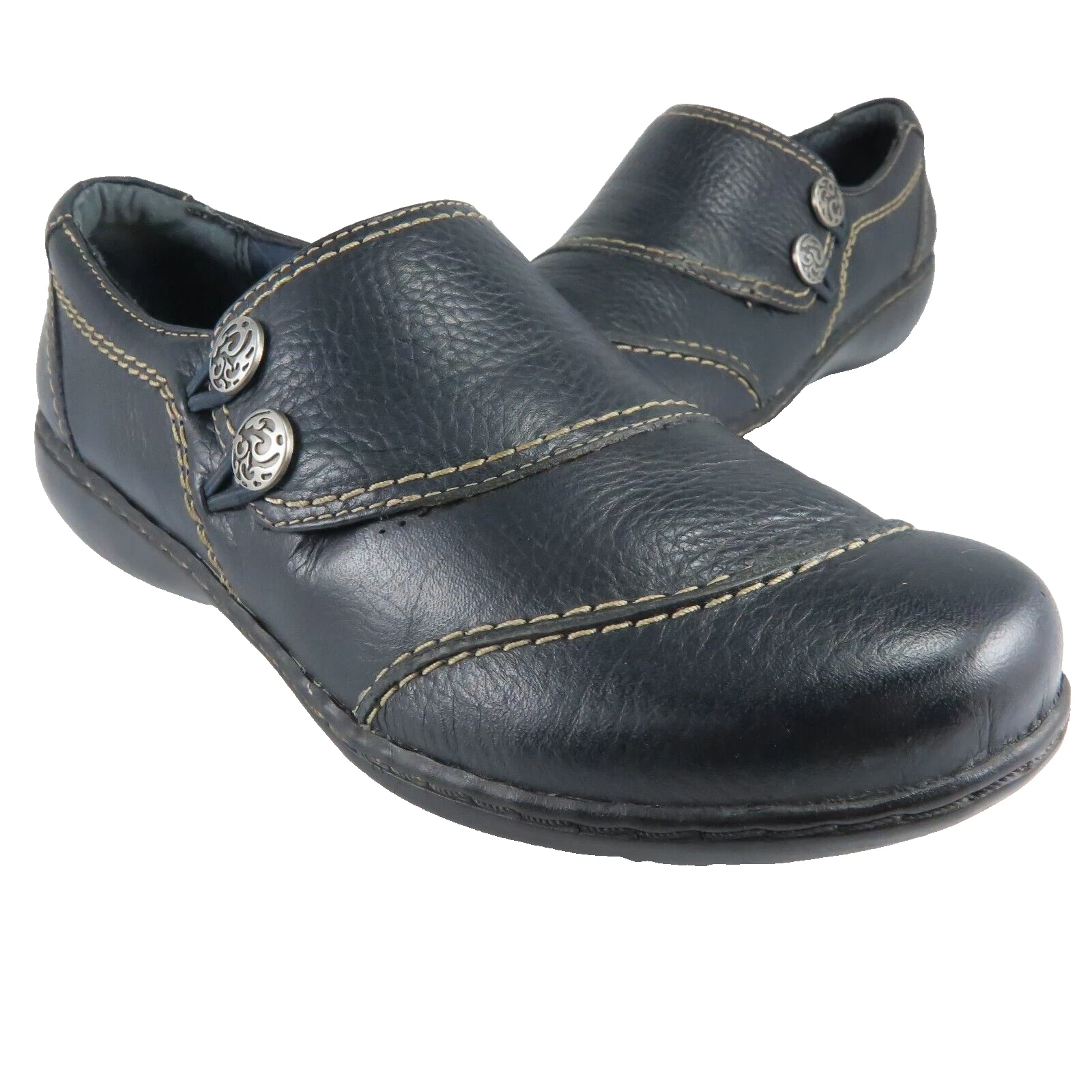 Mocassini Clarks 2 LOOP donna taglia 7M mocassino mocassino pelle testurizzata blu navy