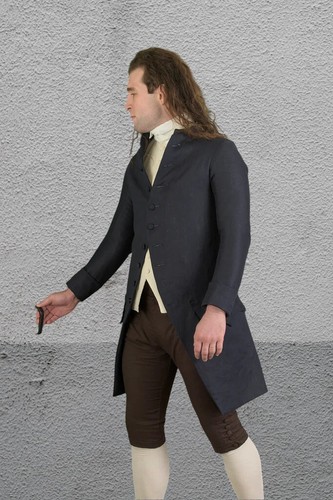 1770's Linen Frock Coat - Short Collar | Navy Blue - Picture 3 of 6