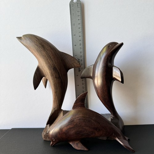 3 Ironwood Dolphin Wood Sculpture Carving Carved Figurine Statue Orca Beluga - Picture 16 of 16