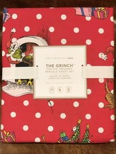 NEW Pottery Barn Teen The Grinch Organic Cotton Percale Festive Full Sheet Set