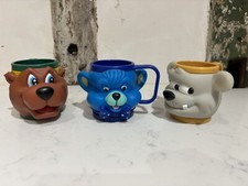 Bundle 3x Vintage French Childrens Kids Drinking Cup Cartoon Plastic Animal Bear