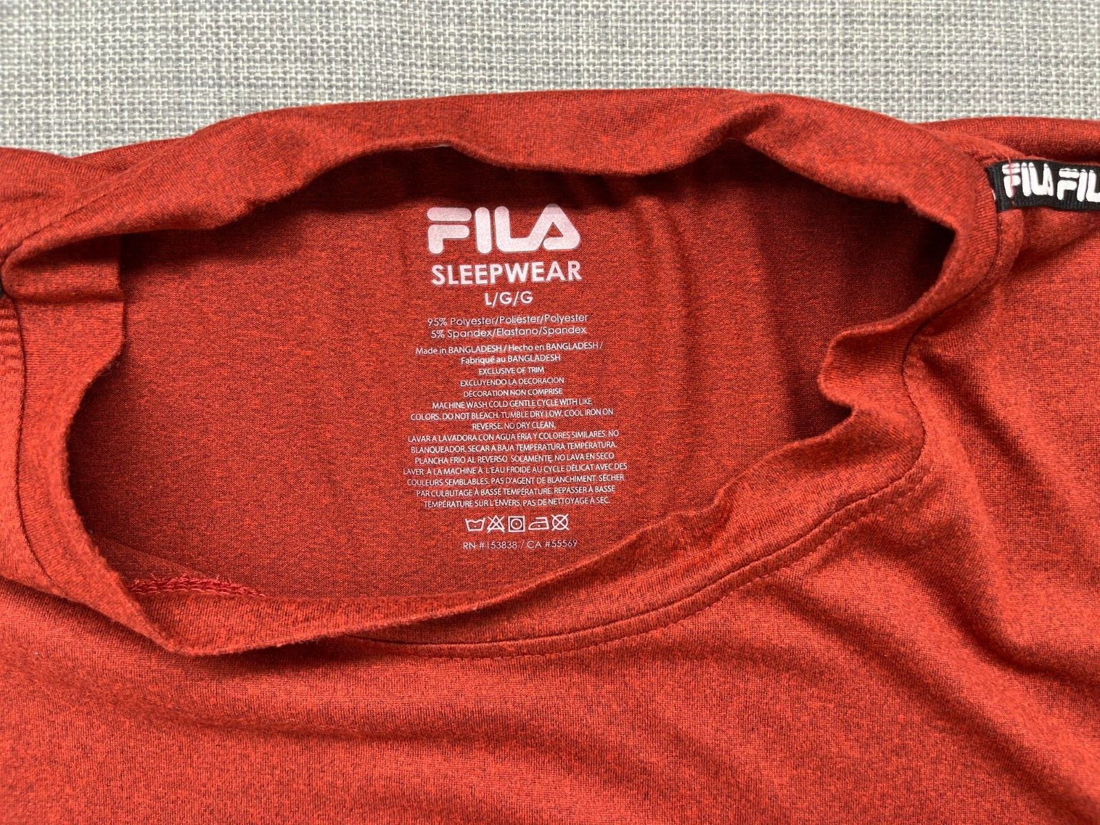 "T shirt uomo Fila taglia large rosso scuro maniche corte collo a vite 23"" x 29"