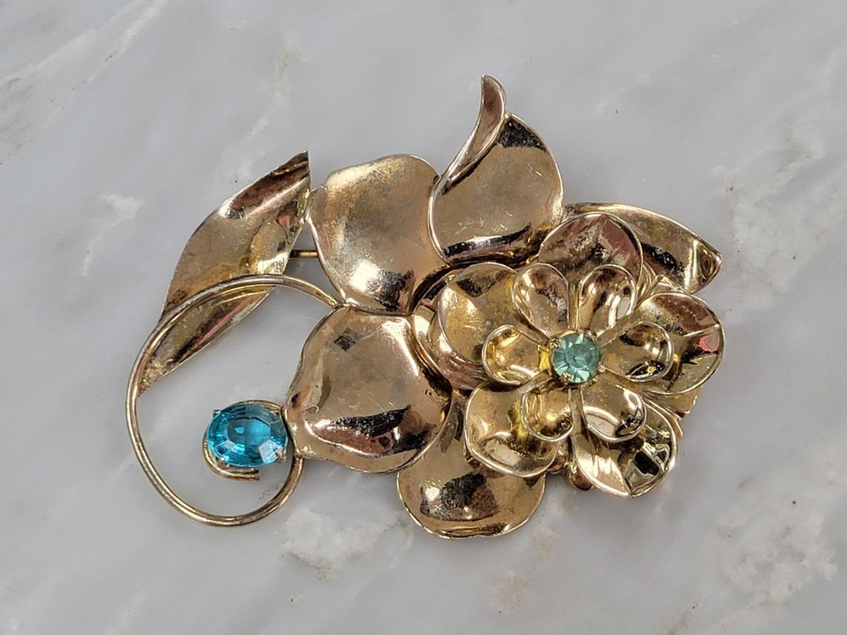 Vintage Gold Plated Sterling Silver Flower Brooch/ Pin