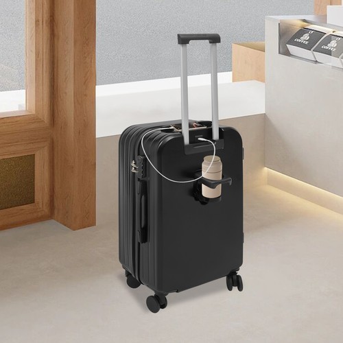 24" Suitcase, Suitcase with Cup Holder, Travel Luggage Suitcase w/4 Wheels Black
