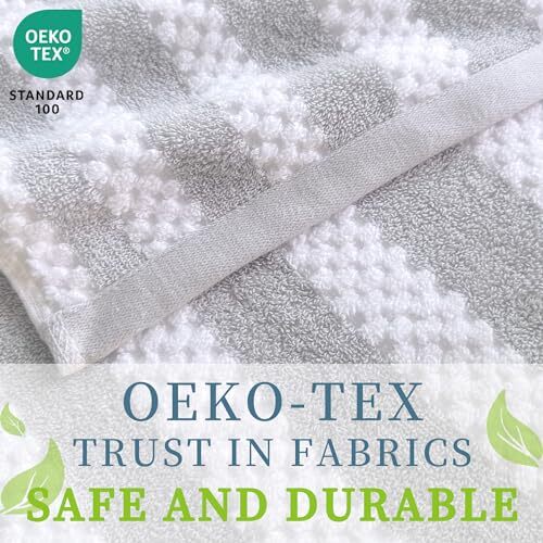 Waffle Bath Towels, 4PC 28" x 52" - 100% 4PC Bath Towel Set Grey + White Stripe - Picture 4 of 6