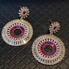18k Gold Filled Lab-Created Pink Sapphire Hoop Chandelier Earrings Gorgeous