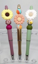 Custom Flower Beaded Pen Set of 3, Black Ink, Free Refill