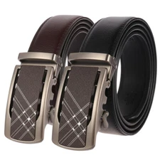Leisure Men's Automatic Buckle Belt Cow Leather Waist Belt Ratchet Strap Gift