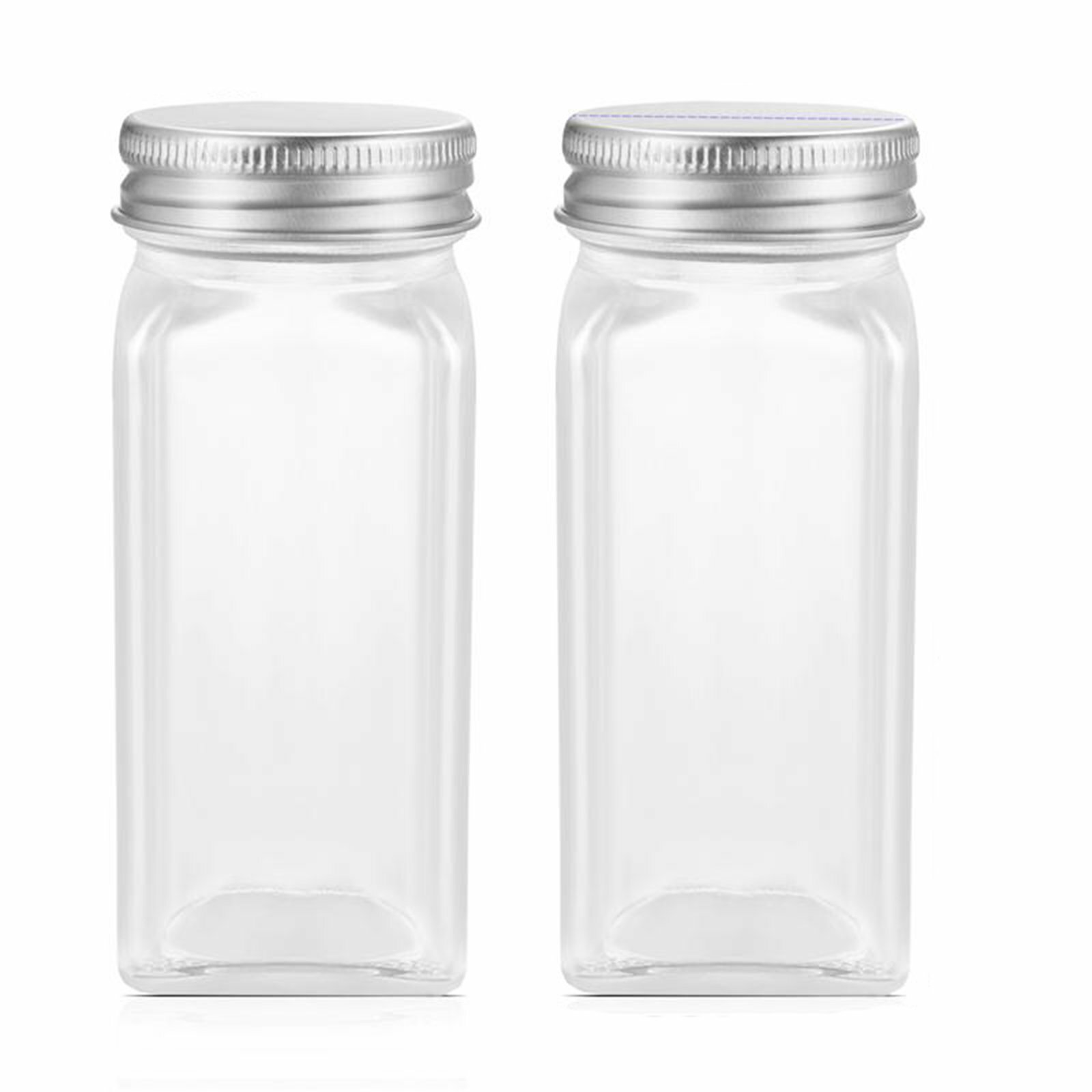 12x Clear Square Glass Jars Lid Spice Herb Seasoning Condiment Storage