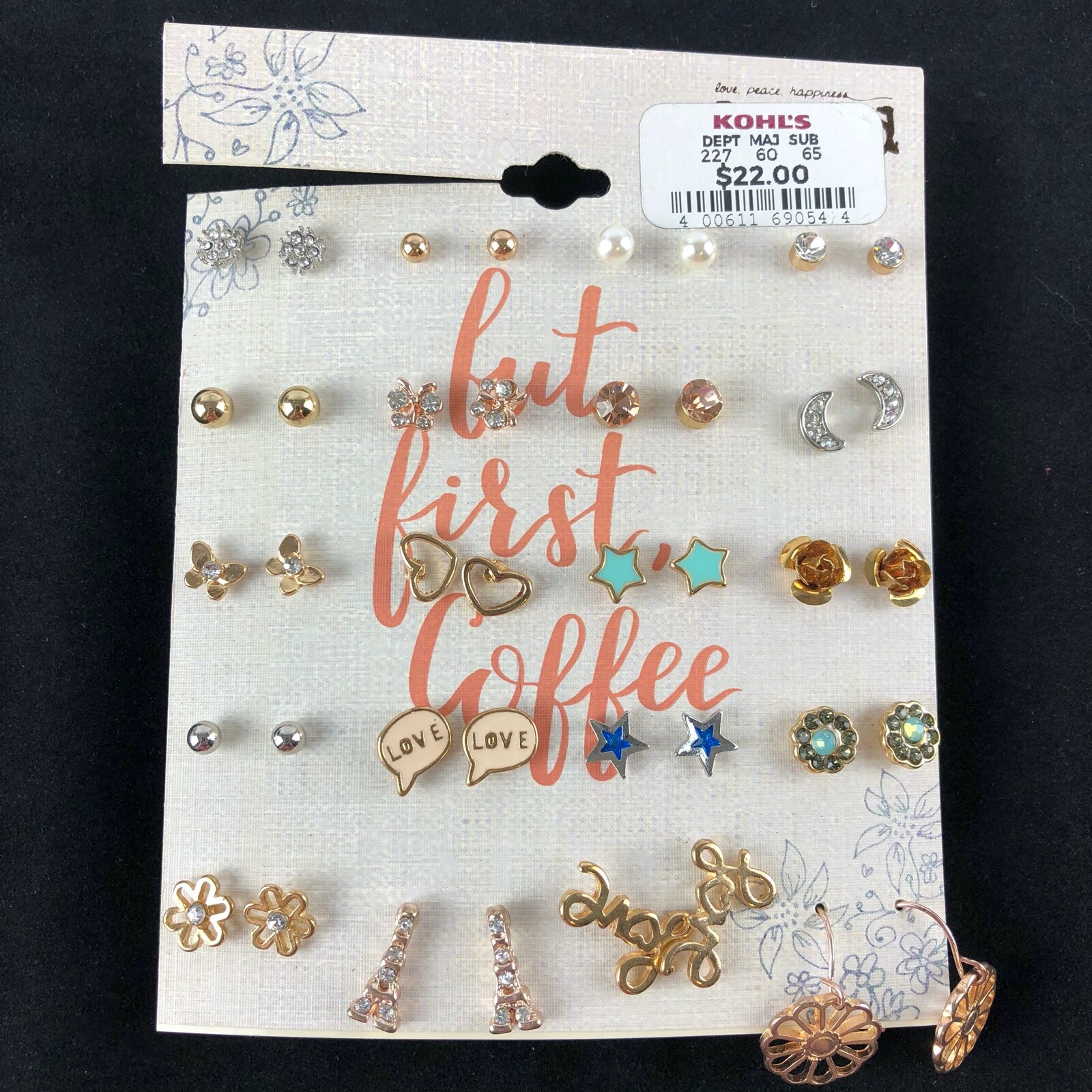 Mudd Stud Earrings 20-Piece Gift Set Gold Silver Eiffel Flower Love Design-image