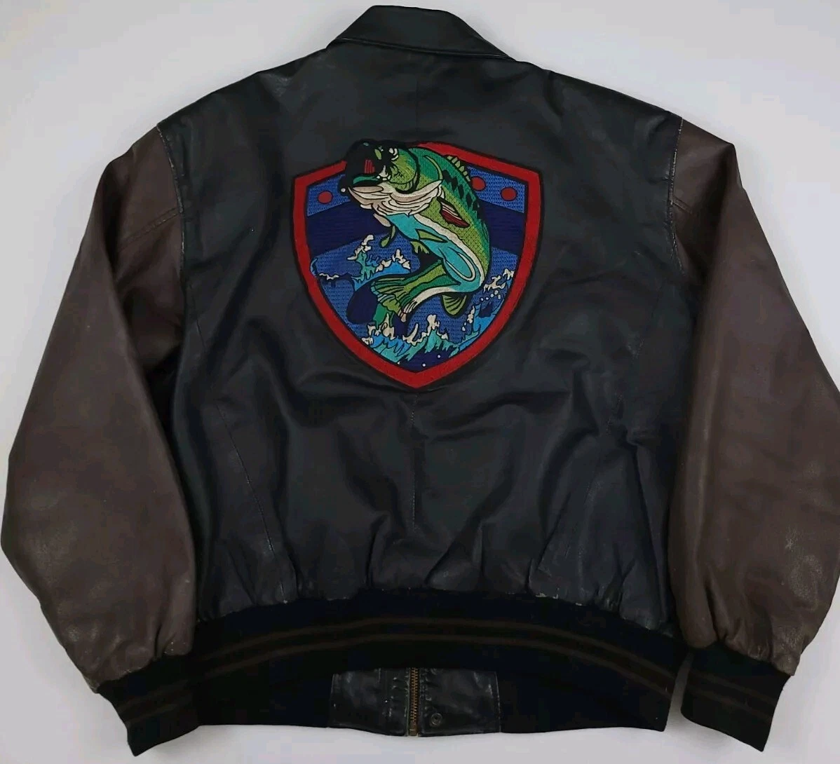 Vintage North American Fishing Club Life Member Leather Jacket Vtg Bass Sport