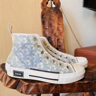 Christian Dior B23 Blue/White Canvas Lace Up Hi Top Sneakers Men
