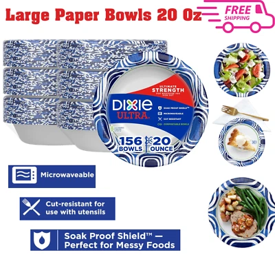Dixie Ultra Paper Bowls 20 oz Soak Proof Microwavable Cut Resistant 156 Count