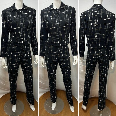 Alberto Makali Vintage 10 Blazer 8 Pants Black White Embroidered Pant Suit
