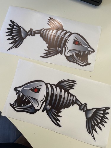 A Pair 3D Skeleton Fish Bone Decal Sticker Fishing Auto Car Truck Boat Window - Picture 5 of 8