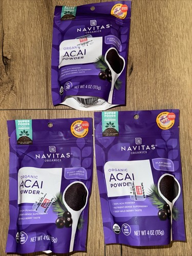 3 Pack Navitas Organics Acai Powder 4 oz. Each Exp 03/2025