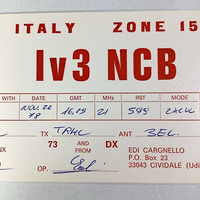 Italy QSL Radio Card 1978 Edi Cargnello Cividale Udine