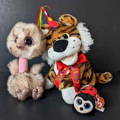 Dan Dee Animated Birthday Musical Plush Tiger & Ostrich Henna Last Bug TY