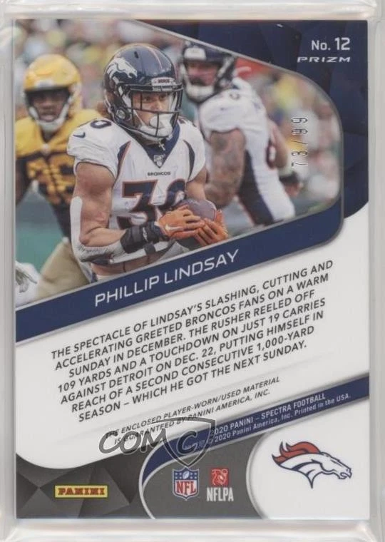 2020 Panini Spectra Sunday Spectacle Relics /99 Phillip Lindsay #12 - Image 2 of 2